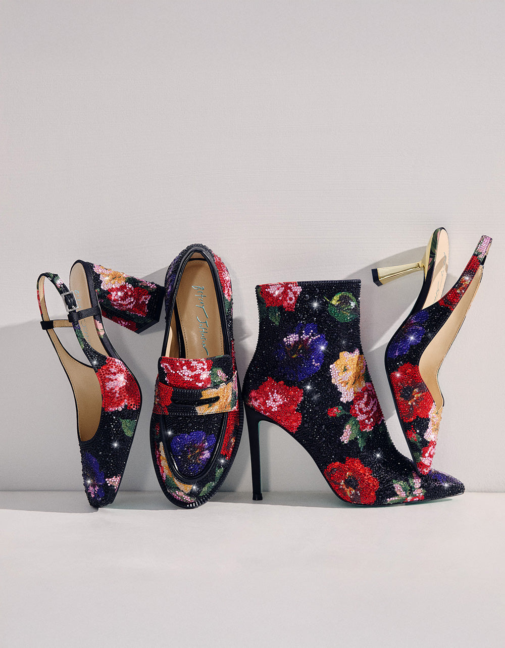 Betsey Johnson New - ELIAS BLACK MULTI FLORAL Square-Toe Slingback Women's Block Heel