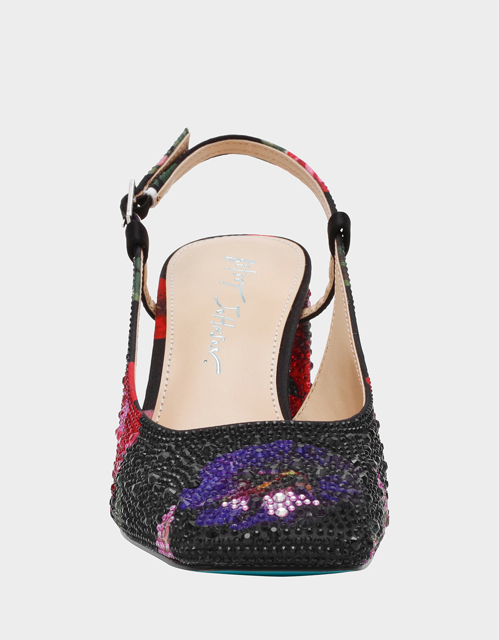 Betsey Johnson New - ELIAS BLACK MULTI FLORAL Square-Toe Slingback Women's Block Heel