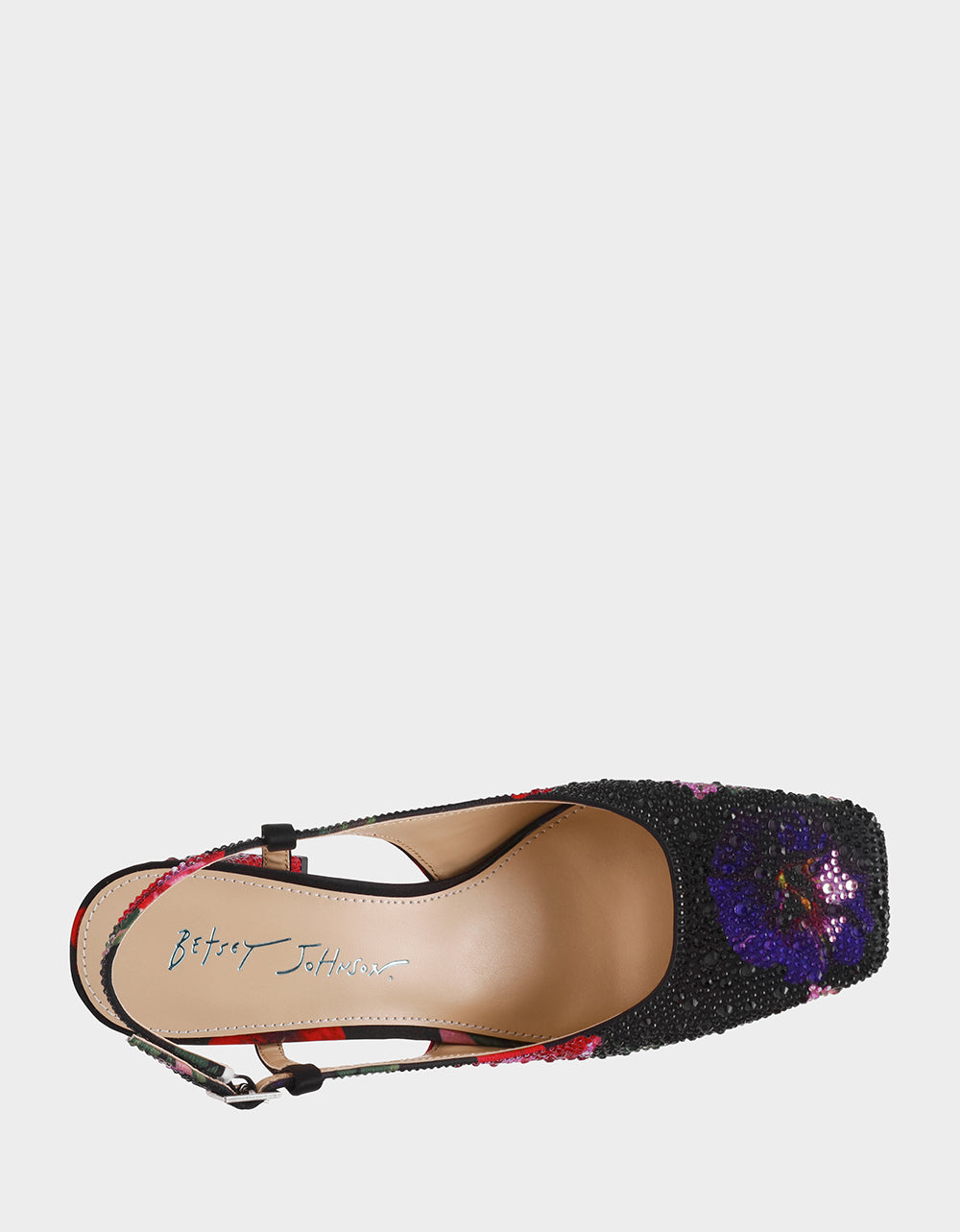 Betsey Johnson New - ELIAS BLACK MULTI FLORAL Square-Toe Slingback Women's Block Heel
