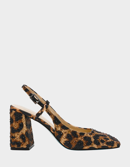 Betsey Johnson Special Offer - ELIAS LEOPARD Square-Toe Slingback Block Heels