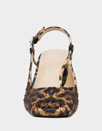 Betsey Johnson Special Offer - ELIAS LEOPARD Square-Toe Slingback Block Heels