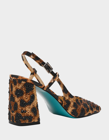 Betsey Johnson Special Offer - ELIAS LEOPARD Square-Toe Slingback Block Heels