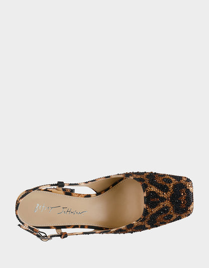 Betsey Johnson Special Offer - ELIAS LEOPARD Square-Toe Slingback Block Heels