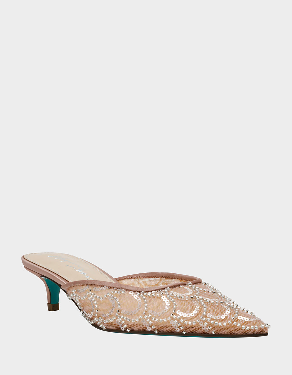 Betsey Johnson Popular - ELLIS NUDE Pointed-Toe Mesh Embellished Mule Women's Kitten Heel
