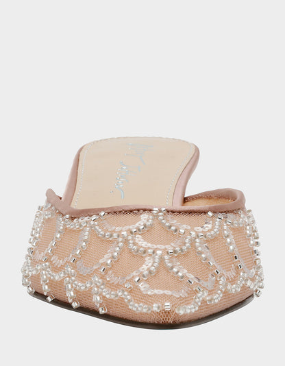 Betsey Johnson Popular - ELLIS NUDE Pointed-Toe Mesh Embellished Mule Women's Kitten Heel