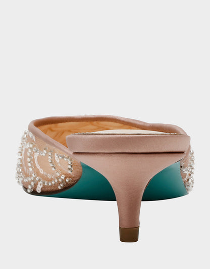 Betsey Johnson Popular - ELLIS NUDE Pointed-Toe Mesh Embellished Mule Women's Kitten Heel
