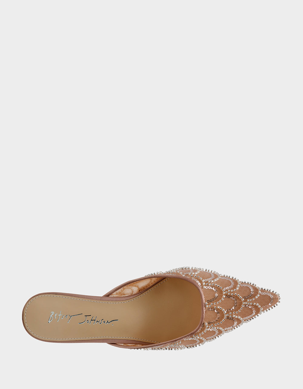 Betsey Johnson Popular - ELLIS NUDE Pointed-Toe Mesh Embellished Mule Women's Kitten Heel
