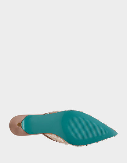 Betsey Johnson Popular - ELLIS NUDE Pointed-Toe Mesh Embellished Mule Women's Kitten Heel