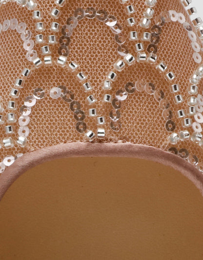 Betsey Johnson Popular - ELLIS NUDE Pointed-Toe Mesh Embellished Mule Women's Kitten Heel