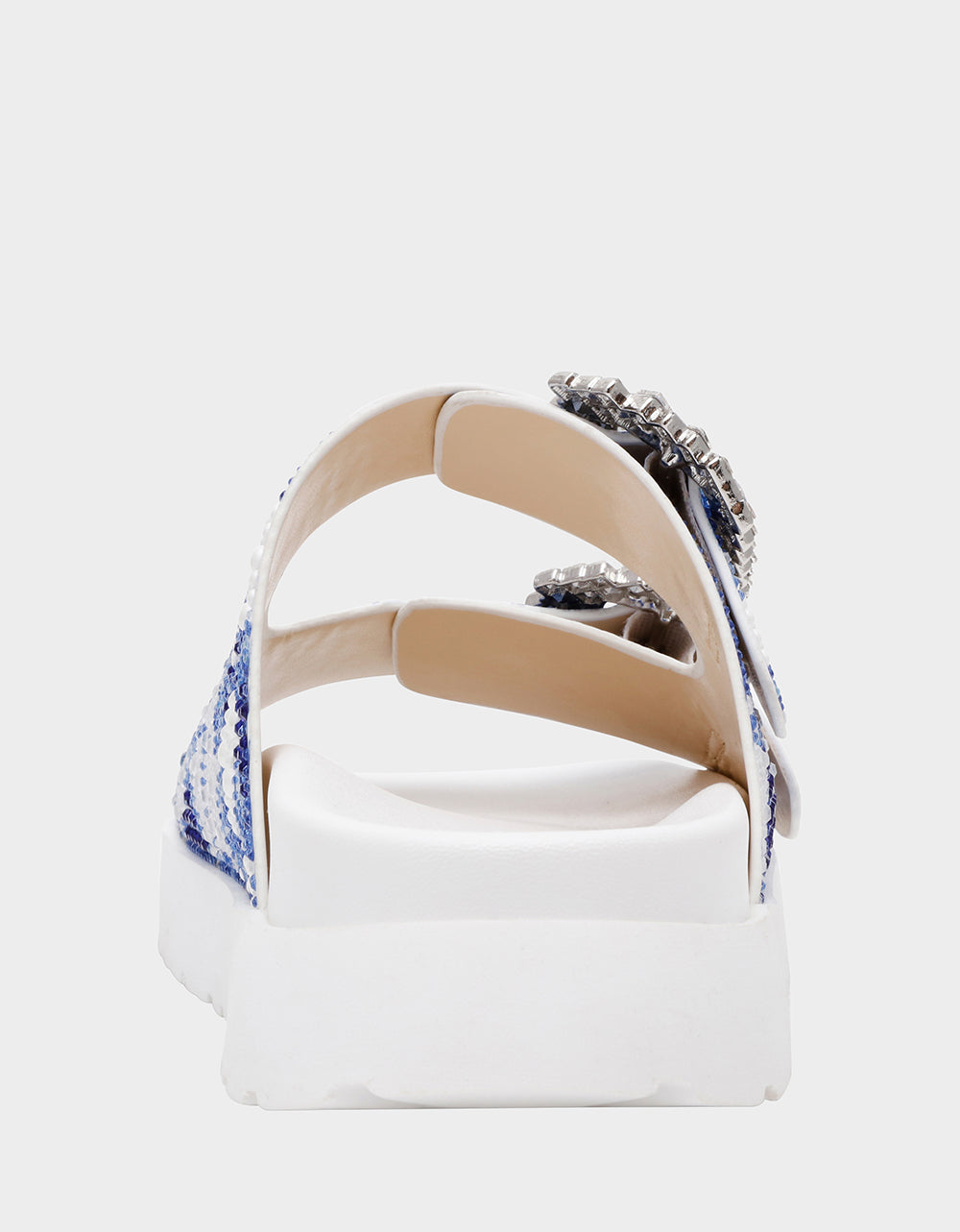 Betsey Johnson New - MATIE WHITE BLUE FLORAL Women's Footbed Slip-On Floral Rhinestone Sandal