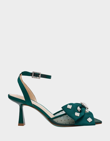 Betsey Johnson Special Offer - MARK EMERALD Pointed-Toe Mesh Pump Rhinestone Bow Women's Heel