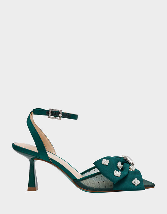 Betsey Johnson Special Offer - MARK EMERALD Pointed-Toe Mesh Pump Rhinestone Bow Women's Heel