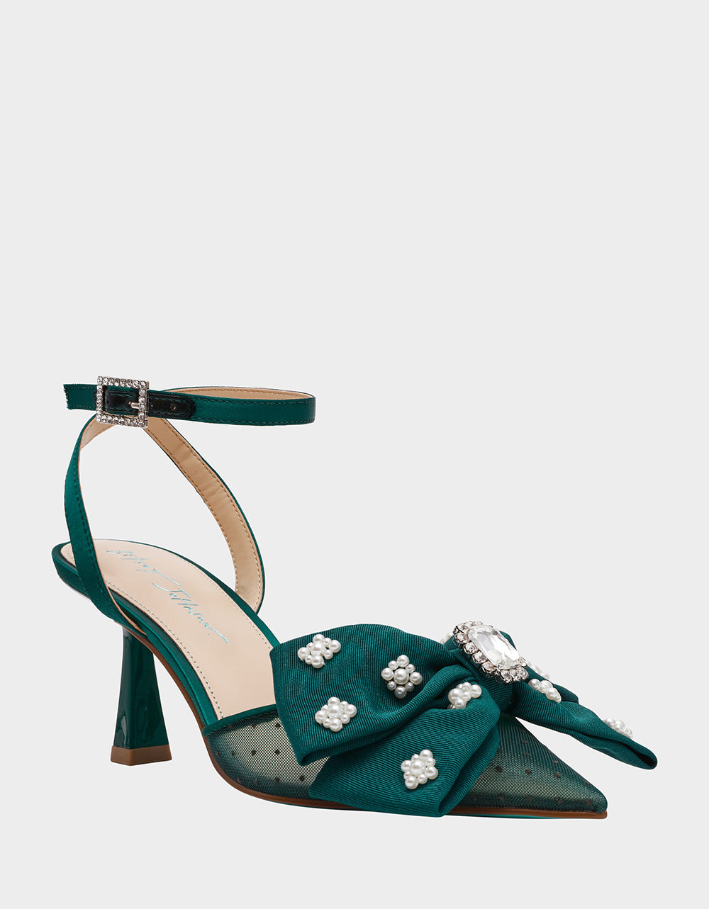Betsey Johnson Special Offer - MARK EMERALD Pointed-Toe Mesh Pump Rhinestone Bow Women's Heel