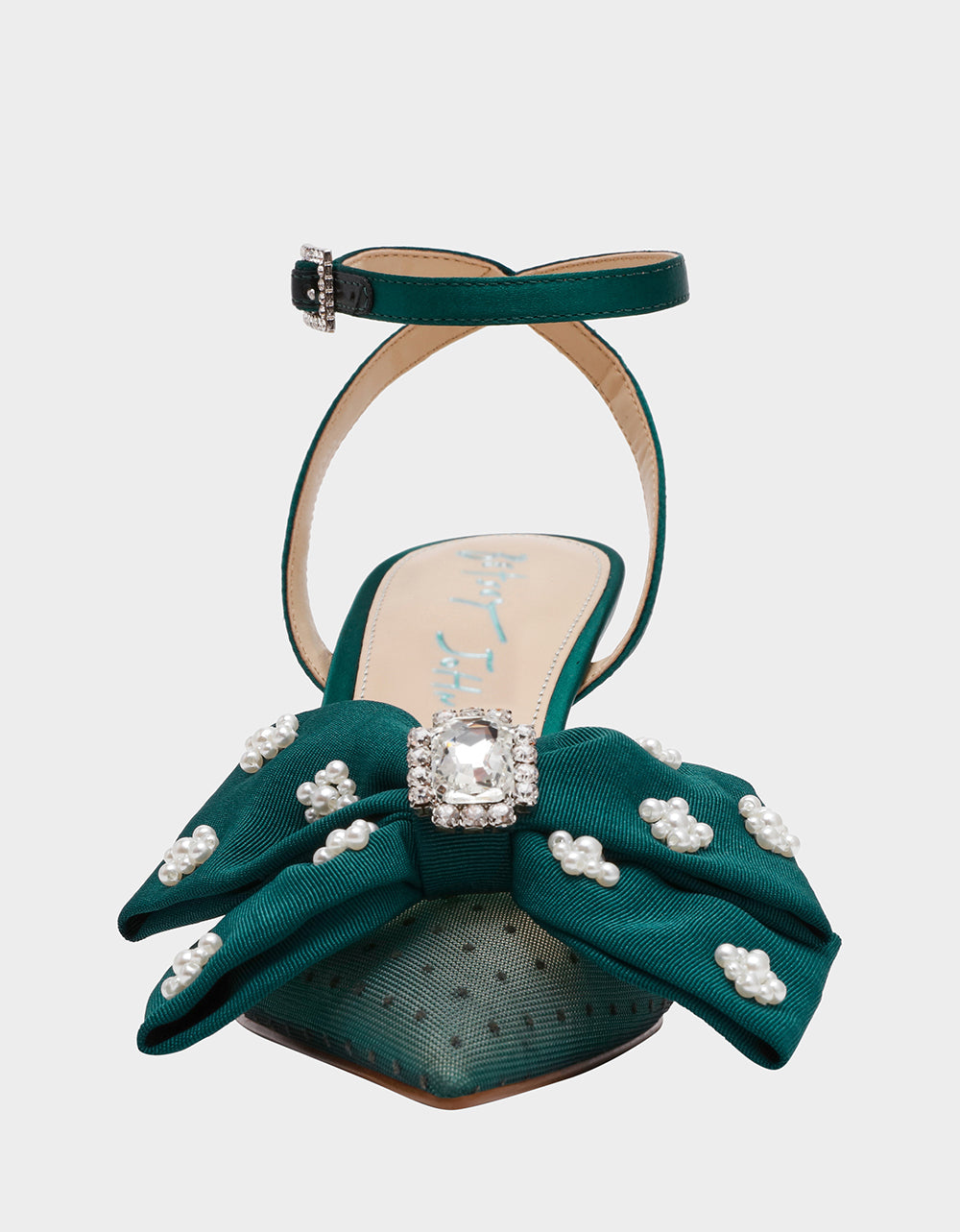 Betsey Johnson Special Offer - MARK EMERALD Pointed-Toe Mesh Pump Rhinestone Bow Women's Heel