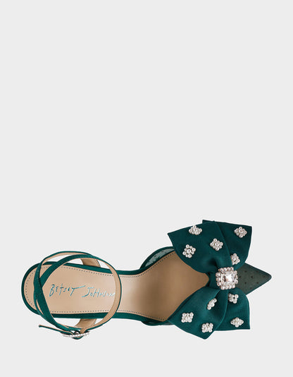 Betsey Johnson Special Offer - MARK EMERALD Pointed-Toe Mesh Pump Rhinestone Bow Women's Heel