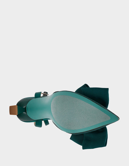 Betsey Johnson Special Offer - MARK EMERALD Pointed-Toe Mesh Pump Rhinestone Bow Women's Heel