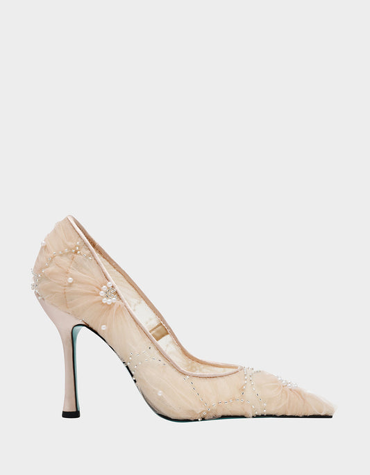 Betsey Johnson Special Offer - ROXIE Nude Pointed-Toe Mesh Stiletto Pump Women's Heel
