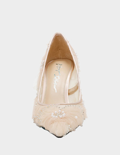 Betsey Johnson Special Offer - ROXIE Nude Pointed-Toe Mesh Stiletto Pump Women's Heel