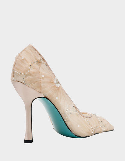 Betsey Johnson Special Offer - ROXIE Nude Pointed-Toe Mesh Stiletto Pump Women's Heel