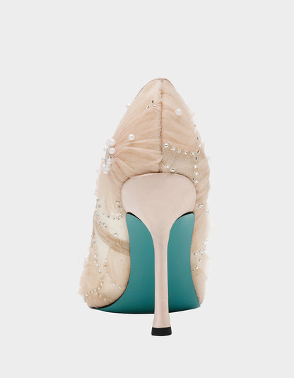 Betsey Johnson Special Offer - ROXIE Nude Pointed-Toe Mesh Stiletto Pump Women's Heel