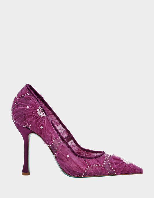 Betsey Johnson Signature - ROXIE OXBLOOD Pointed-Toe Mesh Stiletto Pump Women's Heel