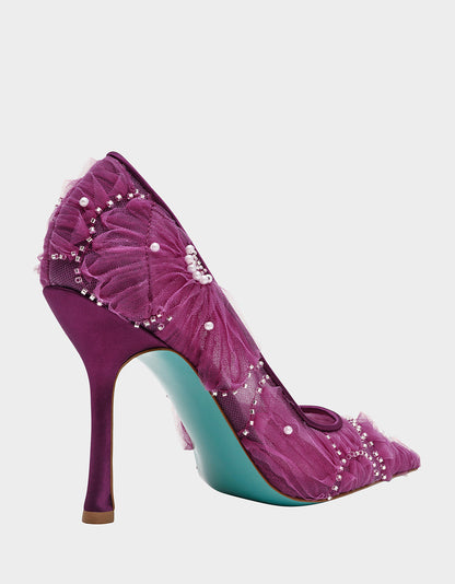 Betsey Johnson Signature - ROXIE OXBLOOD Pointed-Toe Mesh Stiletto Pump Women's Heel