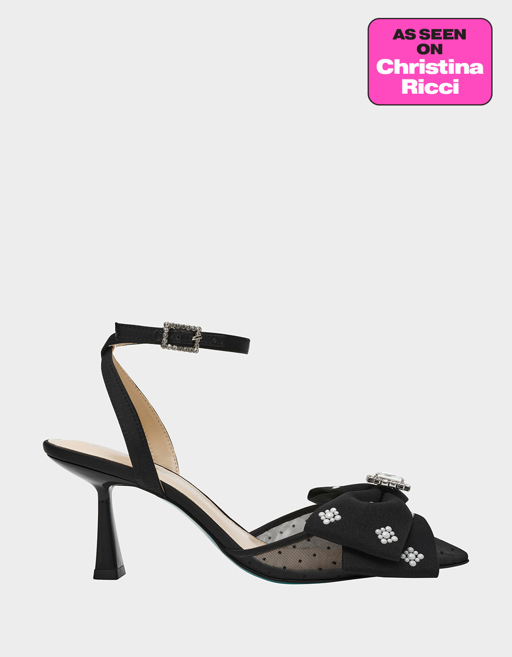 Betsey Johnson Recommended - MARK BLACK Pointed-Toe Mesh Pump Rhinestone Bow Women's Heel