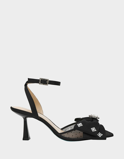 Betsey Johnson Recommended - MARK BLACK Pointed-Toe Mesh Pump Rhinestone Bow Women's Heel