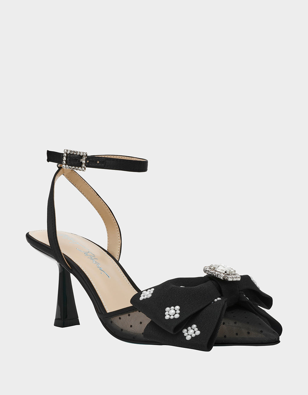 Betsey Johnson Recommended - MARK BLACK Pointed-Toe Mesh Pump Rhinestone Bow Women's Heel