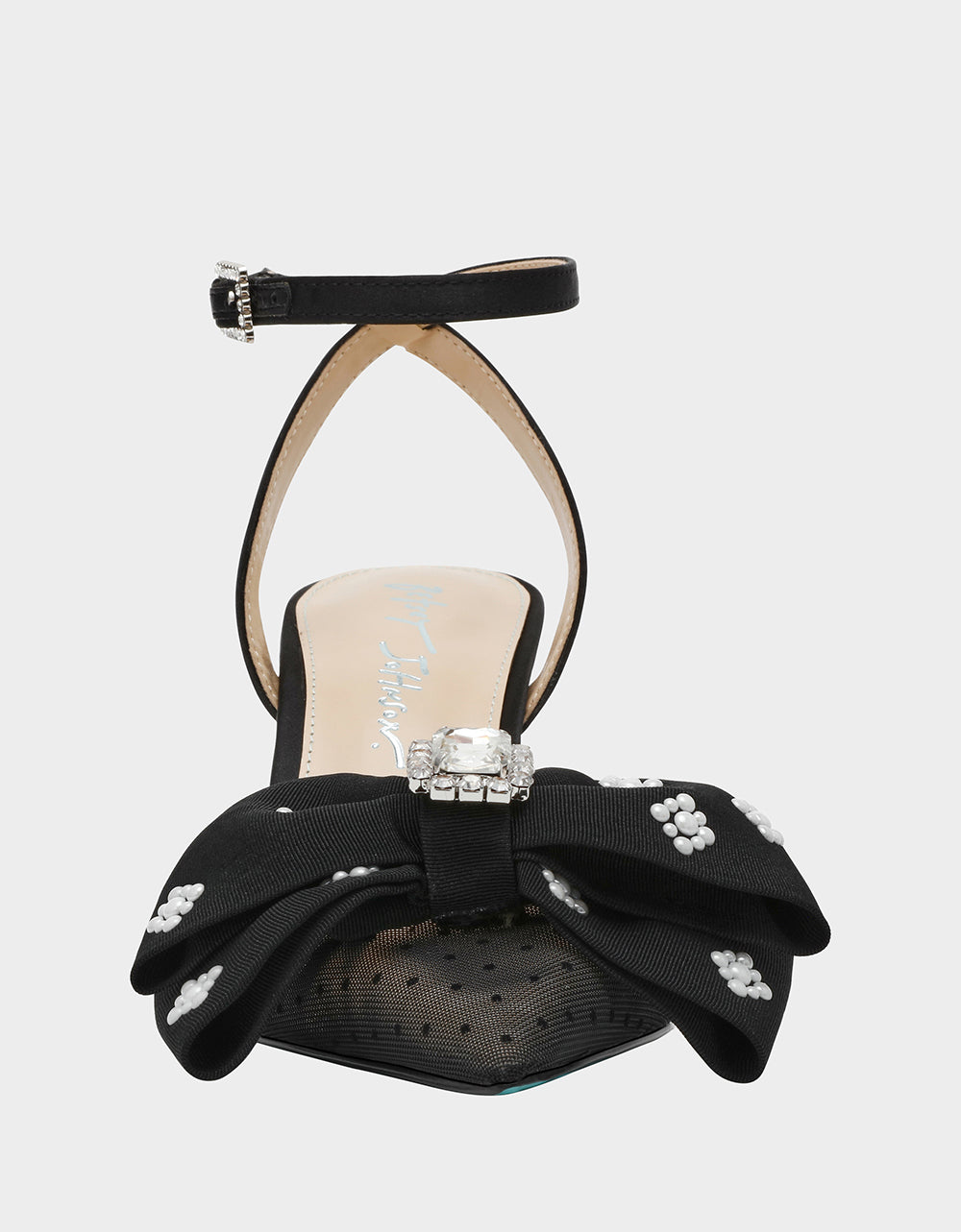 Betsey Johnson Recommended - MARK BLACK Pointed-Toe Mesh Pump Rhinestone Bow Women's Heel
