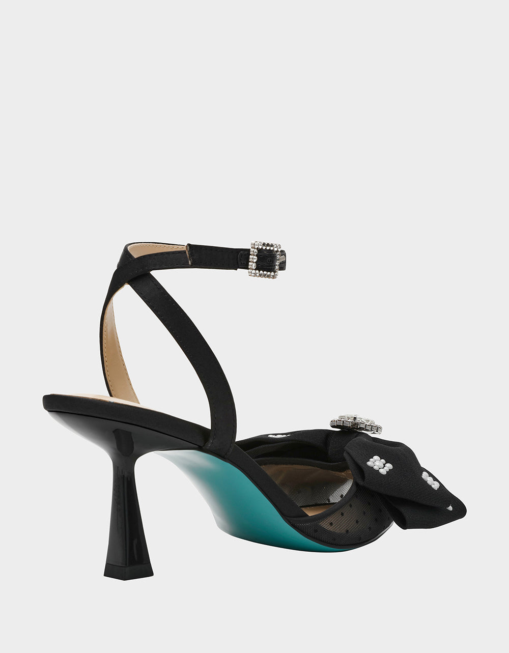 Betsey Johnson Recommended - MARK BLACK Pointed-Toe Mesh Pump Rhinestone Bow Women's Heel