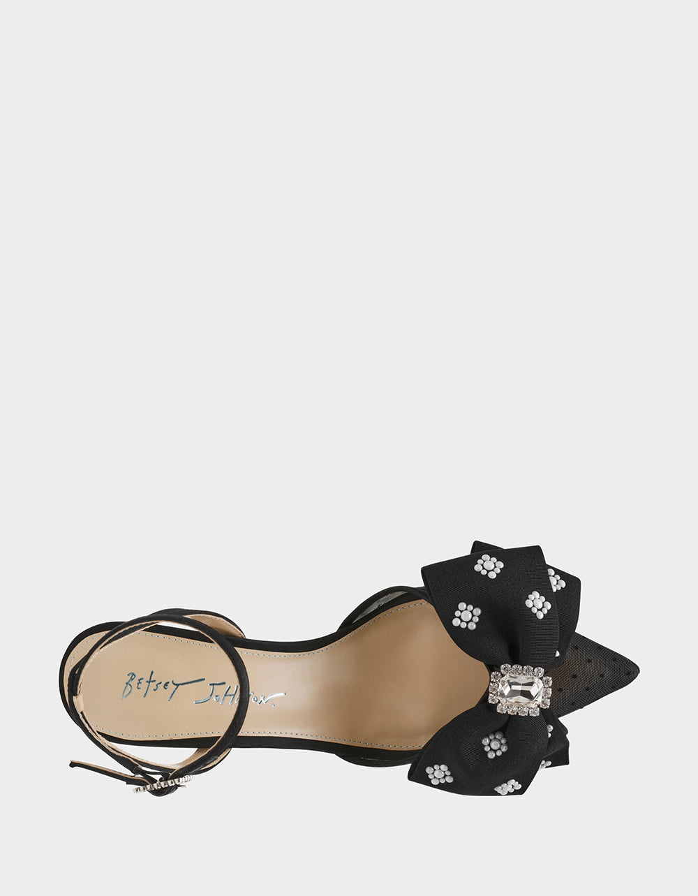 Betsey Johnson Recommended - MARK BLACK Pointed-Toe Mesh Pump Rhinestone Bow Women's Heel