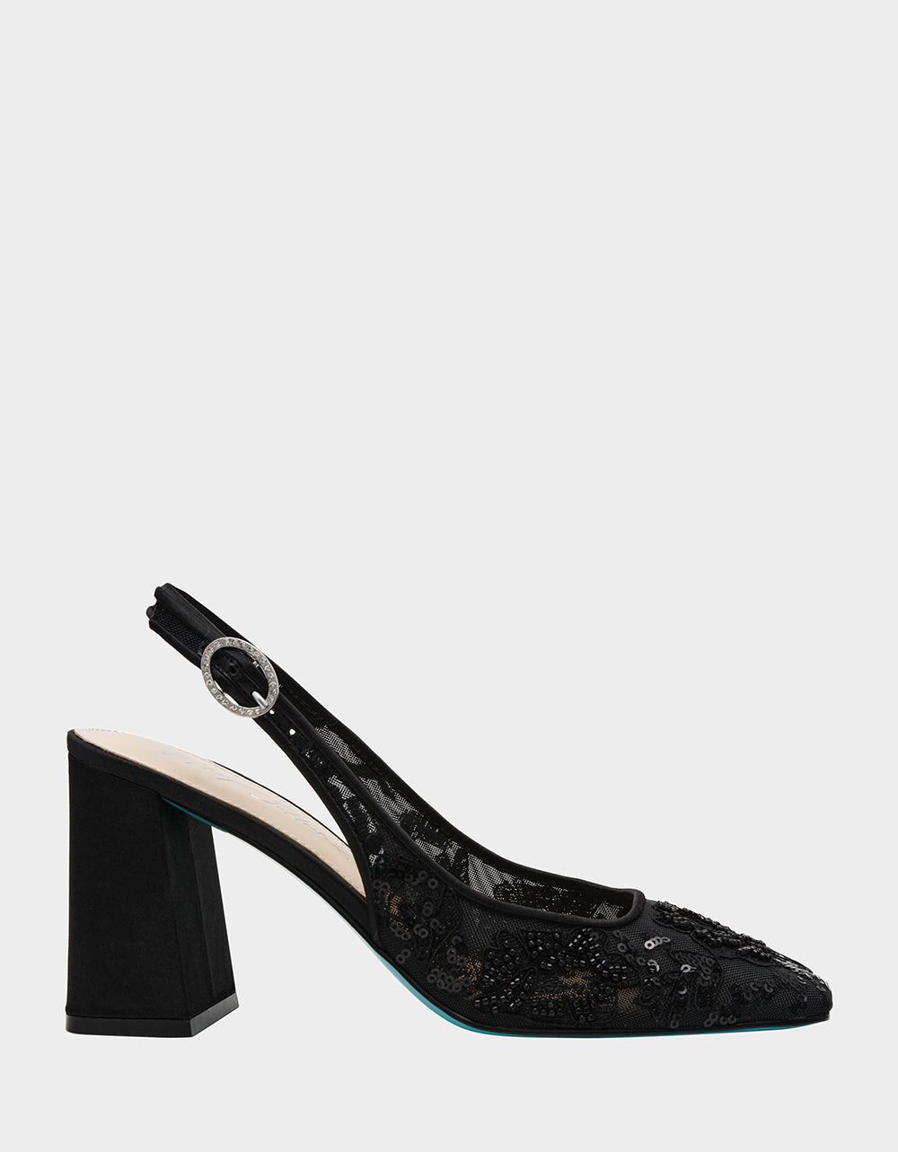 Betsey Johnson Value - NINAH BLACK Square-Toe Slingback Mesh Block Heels