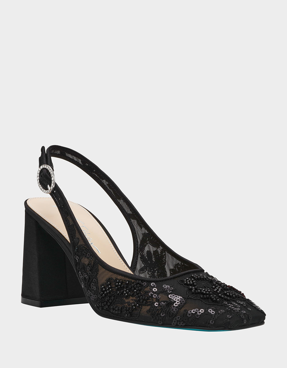 Betsey Johnson Value - NINAH BLACK Square-Toe Slingback Mesh Block Heels