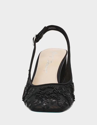 Betsey Johnson Value - NINAH BLACK Square-Toe Slingback Mesh Block Heels