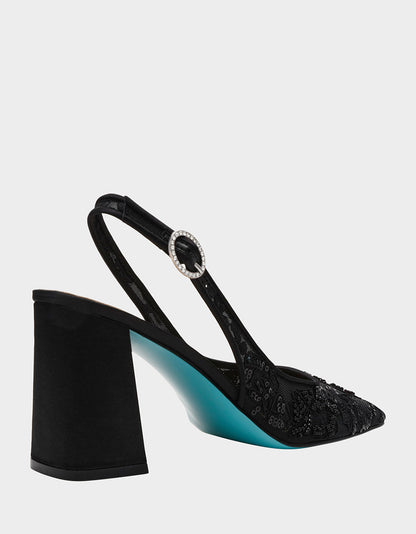 Betsey Johnson Value - NINAH BLACK Square-Toe Slingback Mesh Block Heels