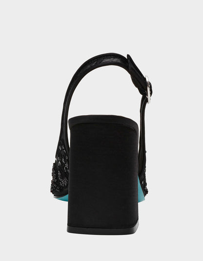 Betsey Johnson Value - NINAH BLACK Square-Toe Slingback Mesh Block Heels