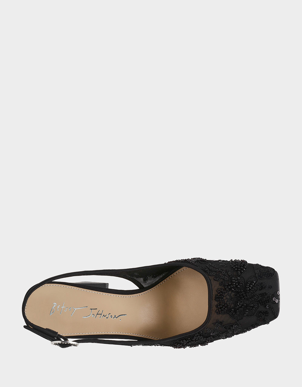 Betsey Johnson Value - NINAH BLACK Square-Toe Slingback Mesh Block Heels