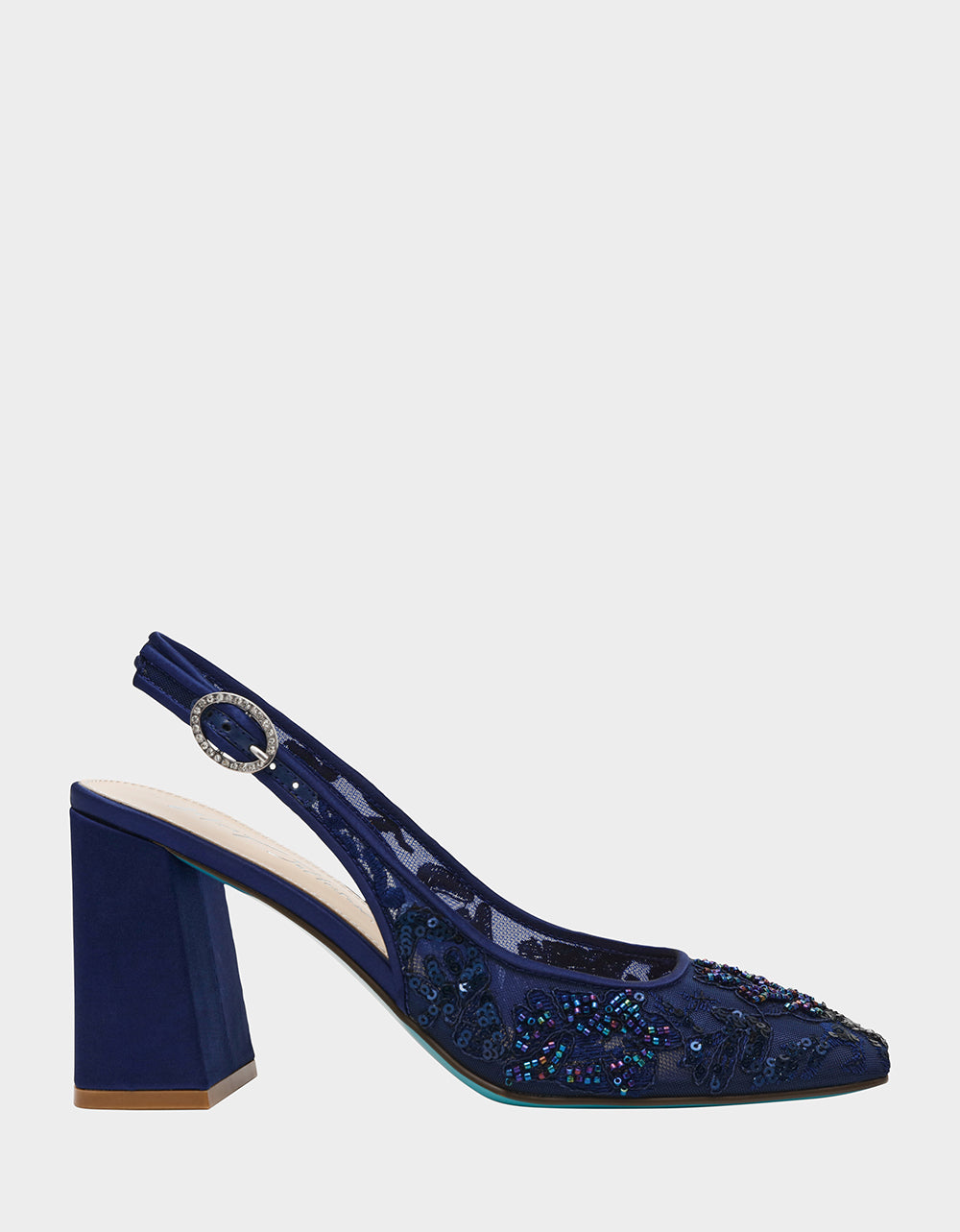 Betsey Johnson Essential - NINAH NAVY Square-Toe Slingback Mesh Block Heels