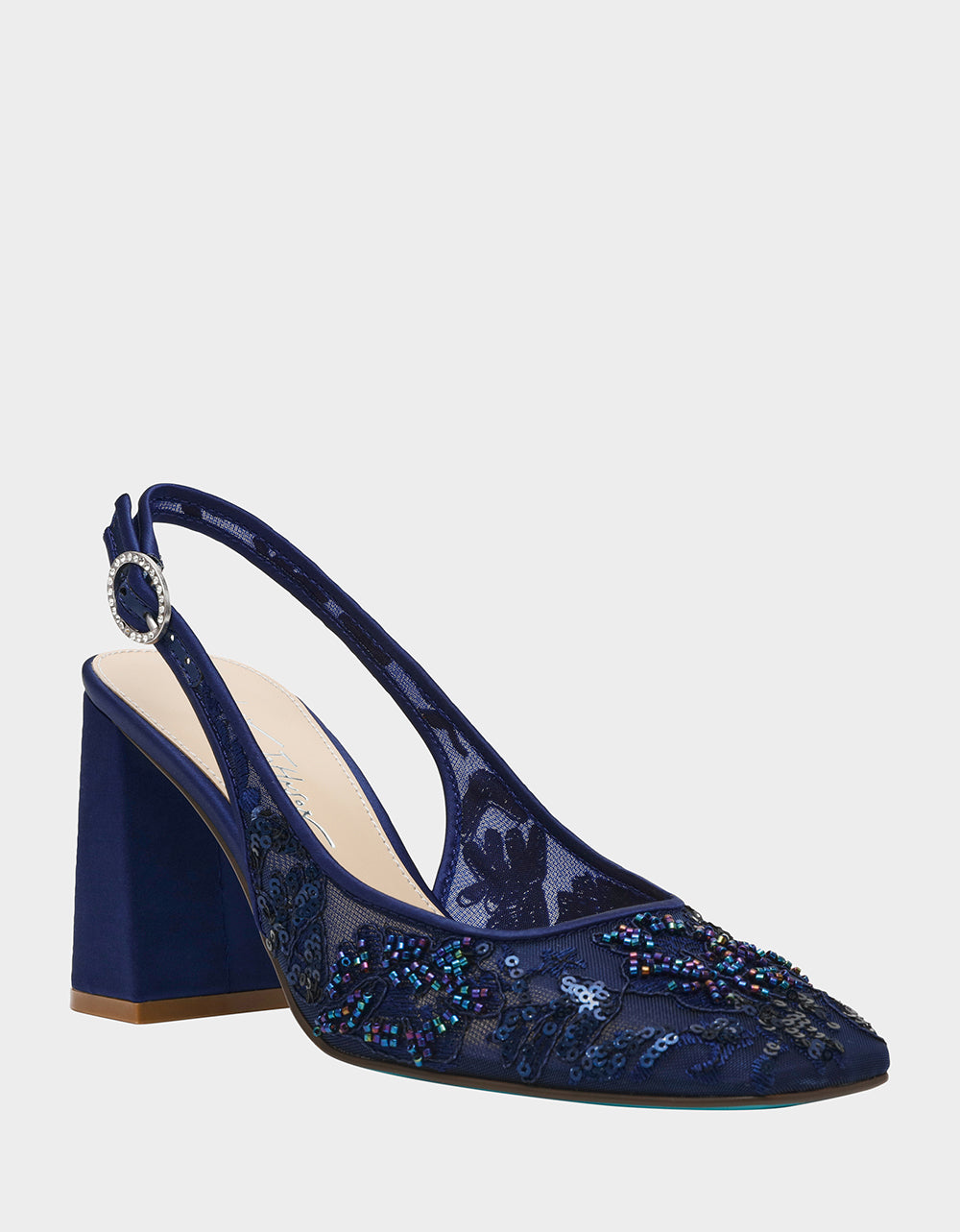 Betsey Johnson Essential - NINAH NAVY Square-Toe Slingback Mesh Block Heels