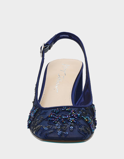 Betsey Johnson Essential - NINAH NAVY Square-Toe Slingback Mesh Block Heels