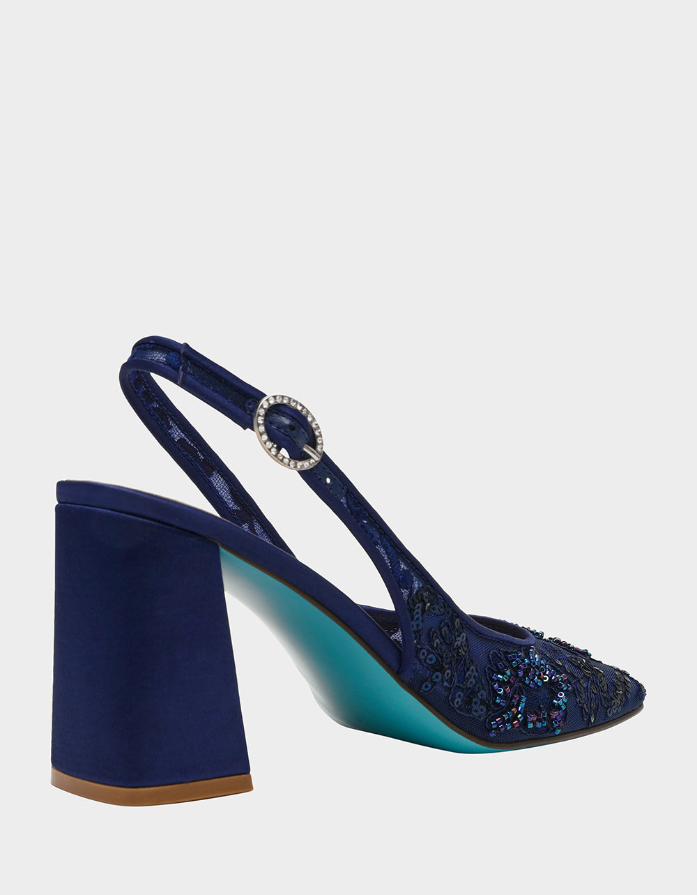 Betsey Johnson Essential - NINAH NAVY Square-Toe Slingback Mesh Block Heels