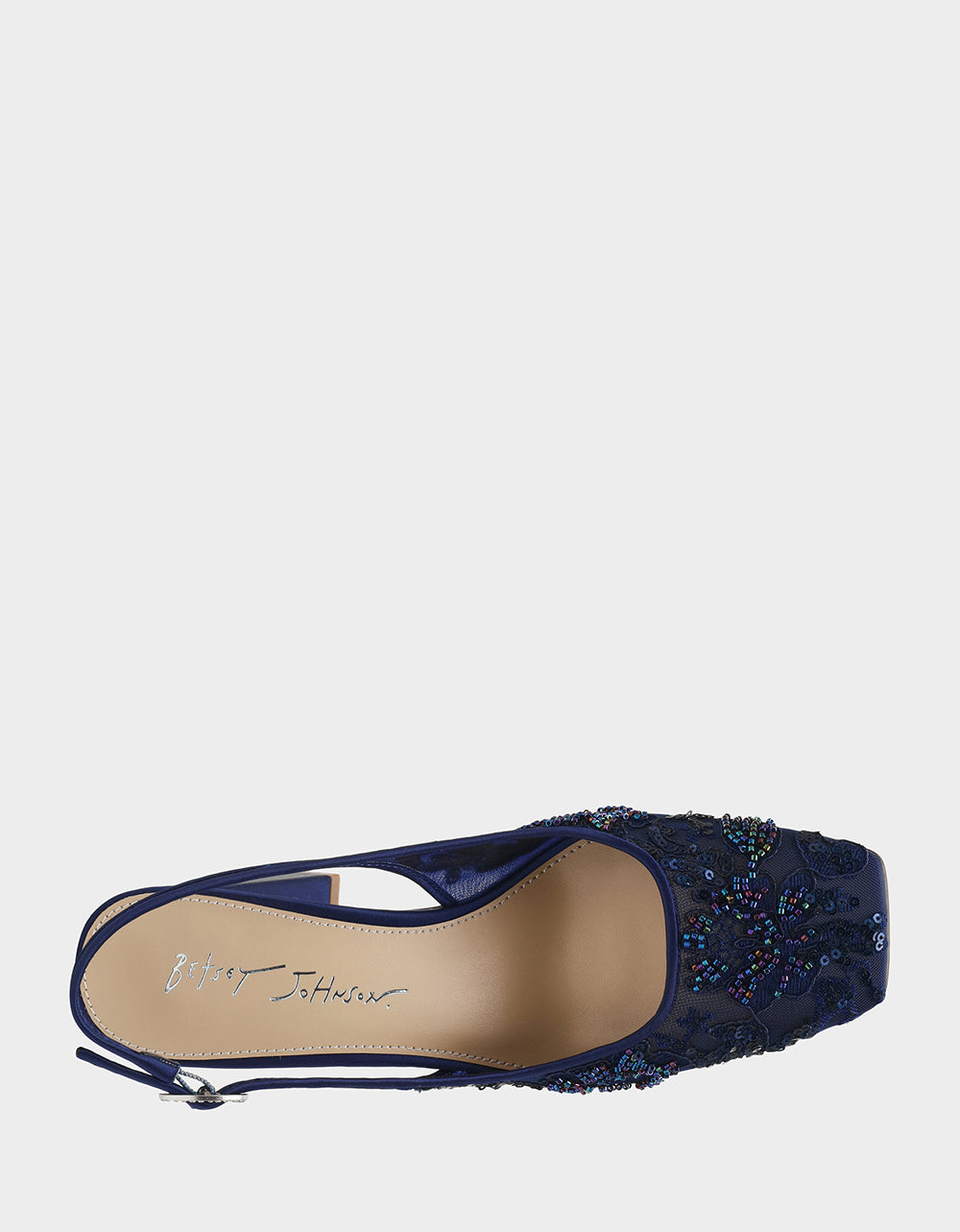 Betsey Johnson Essential - NINAH NAVY Square-Toe Slingback Mesh Block Heels