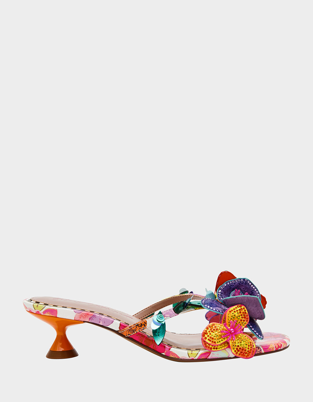 Betsey Johnson Hot Sale - BEATRIZ WHITE MULTI Women's Floral Rhinestone Kitten Heel