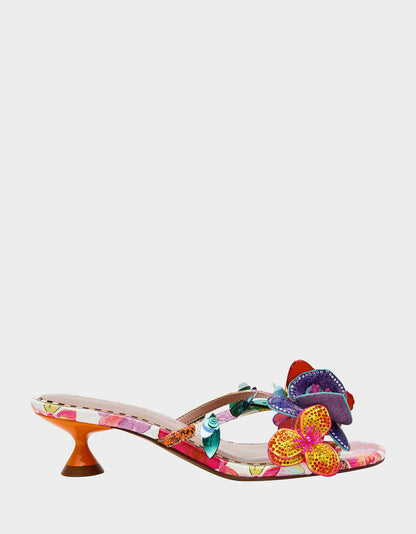 Betsey Johnson Hot Sale - BEATRIZ WHITE MULTI Women's Floral Rhinestone Kitten Heel