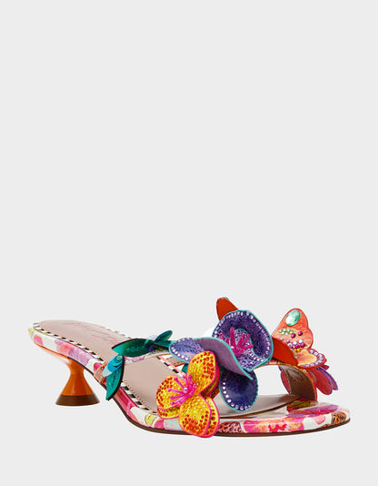 Betsey Johnson Hot Sale - BEATRIZ WHITE MULTI Women's Floral Rhinestone Kitten Heel