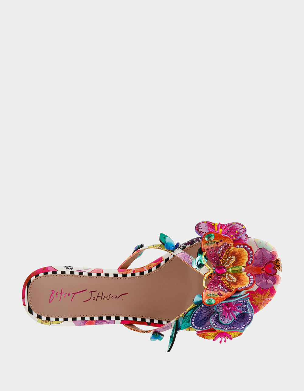 Betsey Johnson Hot Sale - BEATRIZ WHITE MULTI Women's Floral Rhinestone Kitten Heel