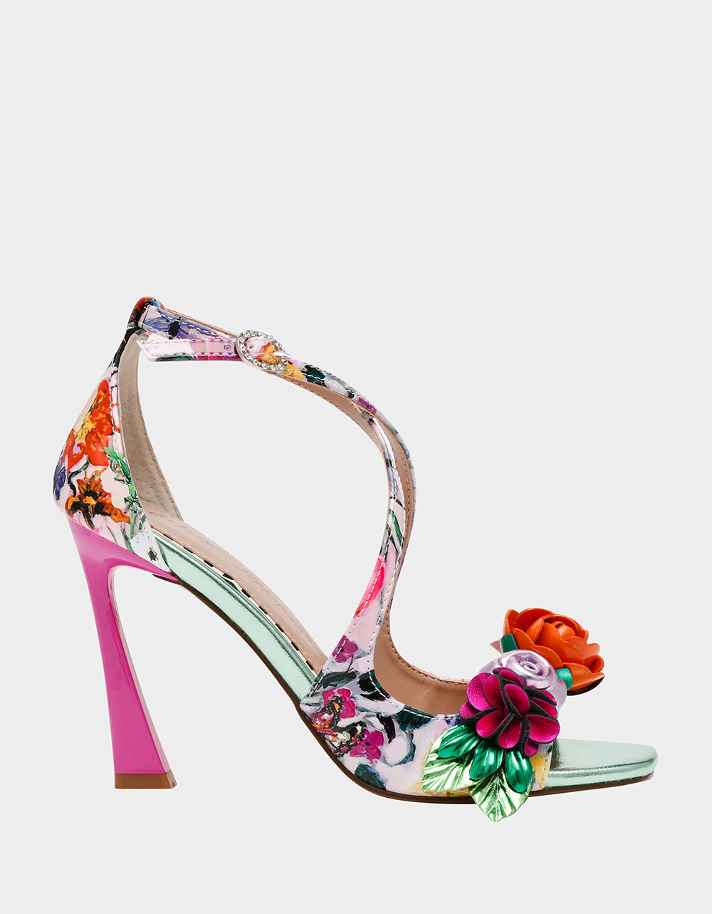 Betsey Johnson Recommended - MIKAH PALE PINK FLORAL Square-Toe Strappy Heel