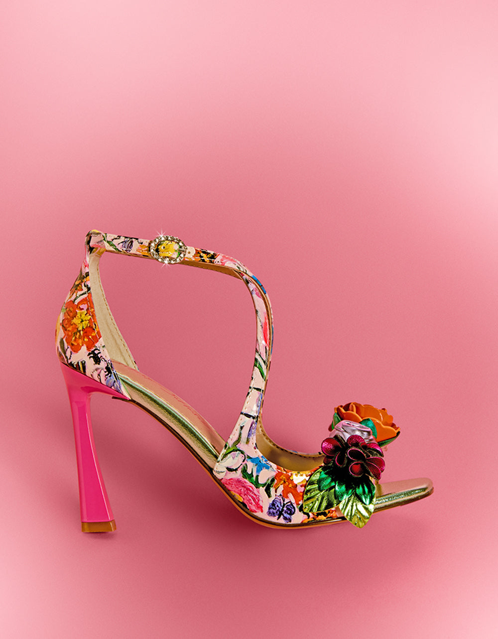 Betsey Johnson Recommended - MIKAH PALE PINK FLORAL Square-Toe Strappy Heel