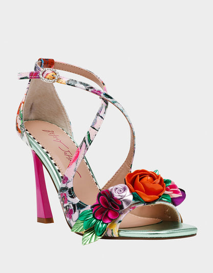 Betsey Johnson Recommended - MIKAH PALE PINK FLORAL Square-Toe Strappy Heel